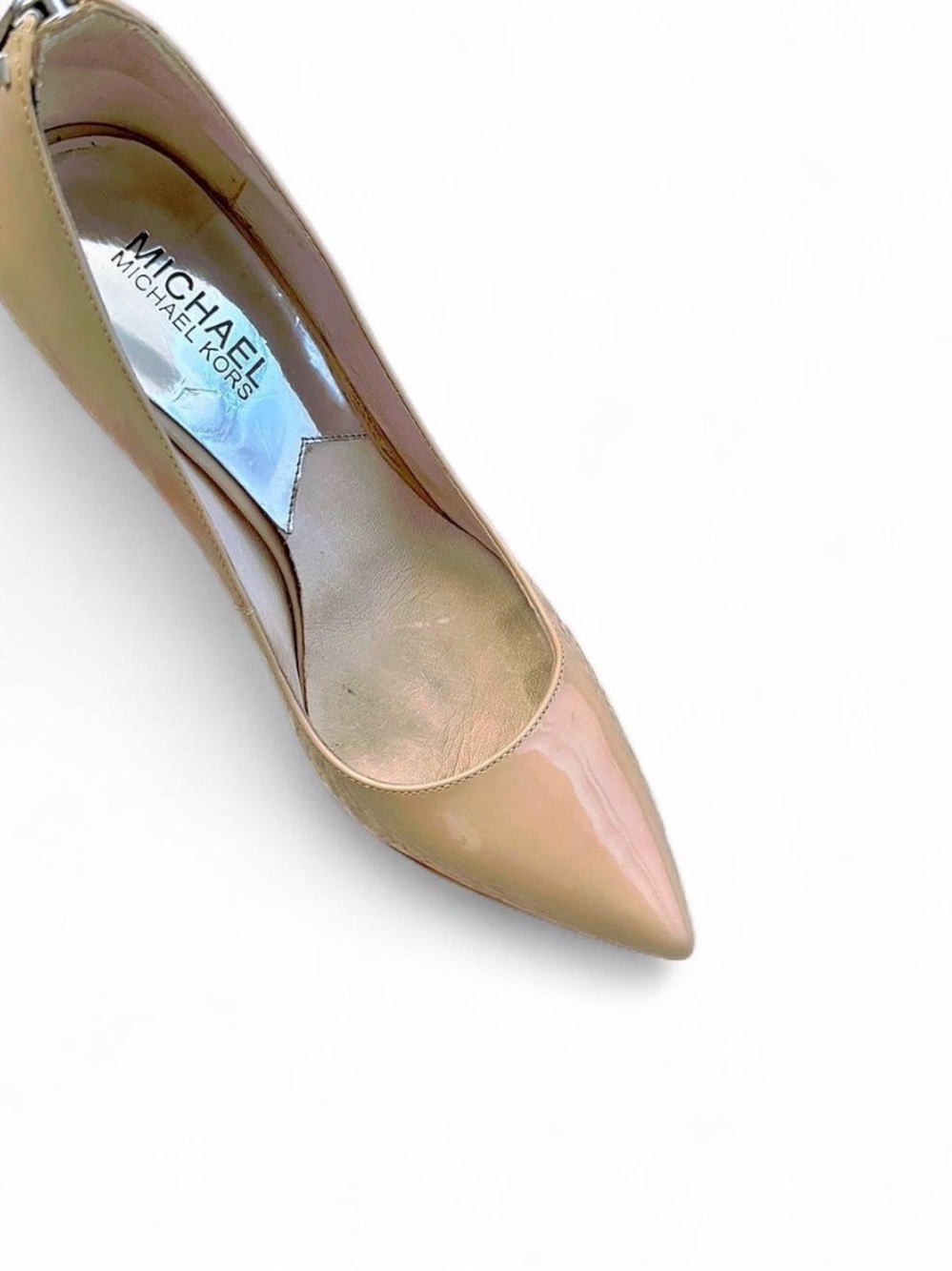 Michael Kors Beige Patent Leather Studded Zip-Heel Pumps - Size 7 - Picture 8 of 8